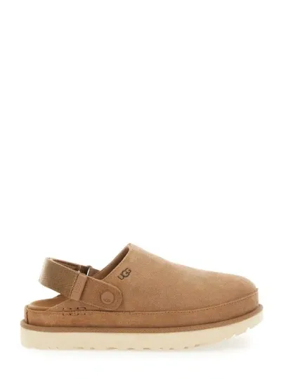 Ugg 'goldenstar' Beige Clog With Embossed Logo In Suede Woman In Brown