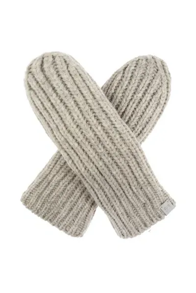 Ugg Logo Patch Chunky Ribbed Gloves In Grey