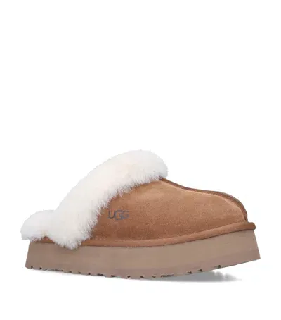 Ugg Suede Platform Slippers In Beige