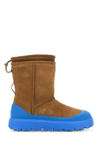 Ugg Two-tone Suede And Rubber Classic Short Weather Hybrid Ankle Boots In Chestnutbigsky