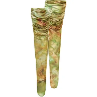 Ugg(r) X Collina Strada Ruched Mesh Thigh High Socks In Green Floral