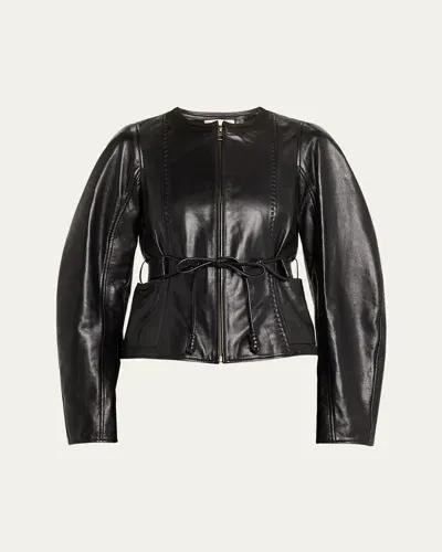 Ulla Johnson Aidan Stitched Leather Jacket With Belt In Noir