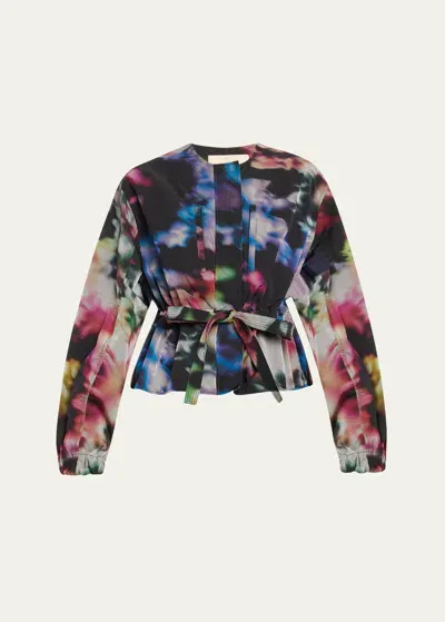 Ulla Johnson Alair Belted Printed Puff-sleeve Jacket In Pink