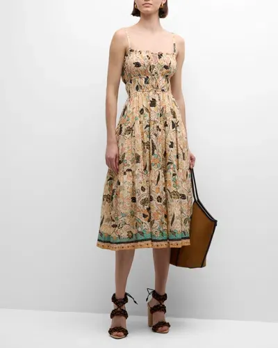 Ulla Johnson Anisa Ruffled Floral Tiered Sleeveless Midi Dress In Multi