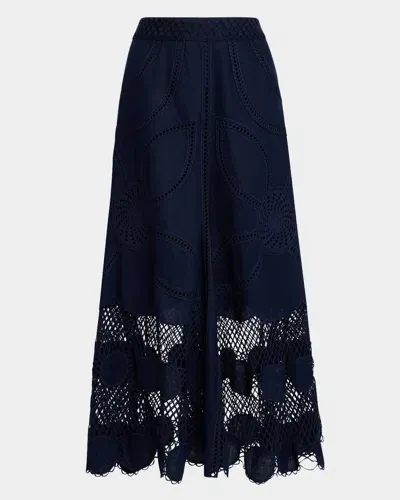 Ulla Johnson Annora Embroidered A-line Maxi Skirt In Midnight