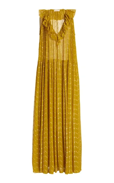 Ulla Johnson Audelia Embellished Silk Gown In Lime Green