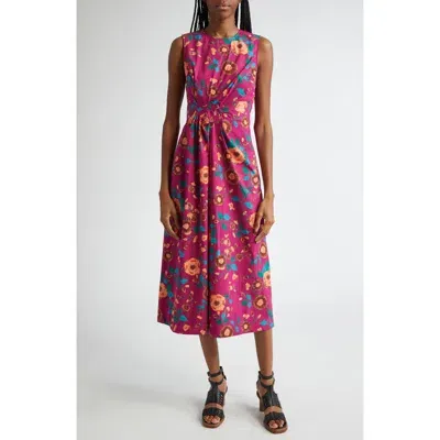 Ulla Johnson Davina Floral Twisted Waist Midi Dress In Ruby Flora