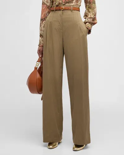 Ulla Johnson Delvine High-rise Pleated Wide-leg Pants In Driftwood