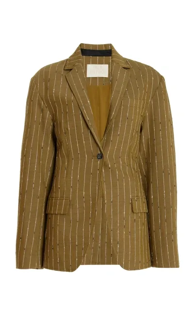 Ulla Johnson Dhemi Pinstriped Wool-blend Blazer In Green