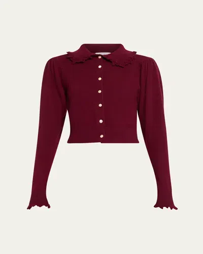 Ulla Johnson Kalila Cashmere Knit Cropped Ruffle-collar Cardigan In Malbec