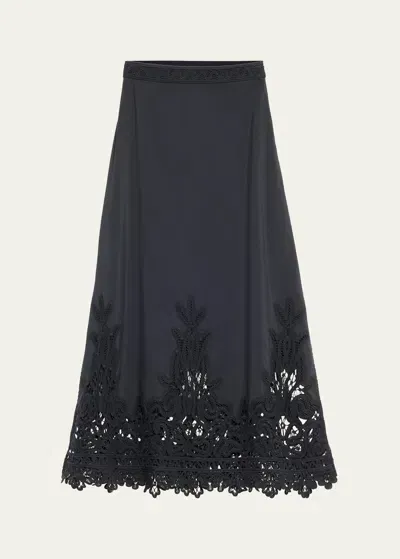 Ulla Johnson Karlyn A-line Lace Trim Skirt In Noir