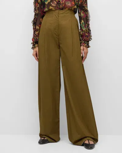 Ulla Johnson Lani Cotton Wide-leg Pants In Militaire