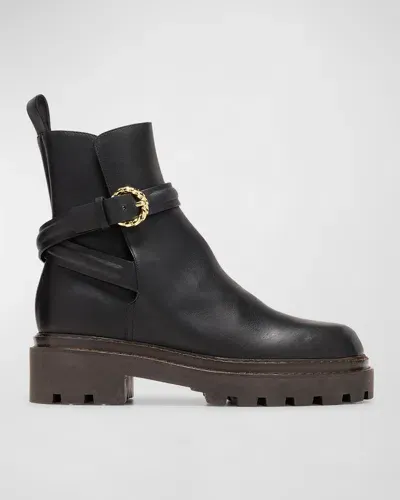 Ulla Johnson Lennon Leather Buckle Lug-sole Boots In Black