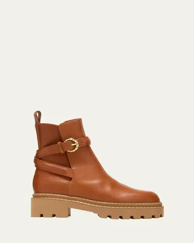 Ulla Johnson Lennon Leather Buckle Lug-sole Boots In Lightpastel Brown