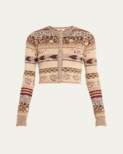 Ulla Johnson Liza Cropped Mixed-pattern Cardigan In Valerian