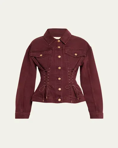 Ulla Johnson Naomi Lace-up Nipped-waist Denim Jacket In Claret