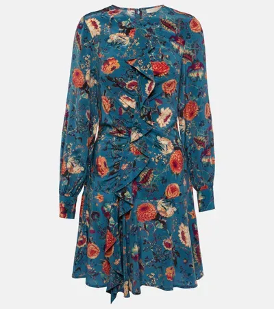 Ulla Johnson Salima Ruffled Floral Silk Minidress In Blue