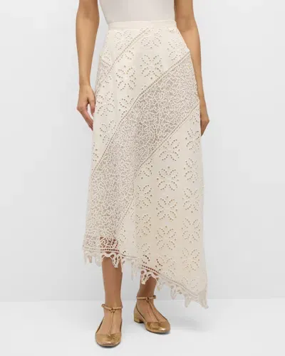 Ulla Johnson Solara Cutwork Linen Midi Skirt In Pristine