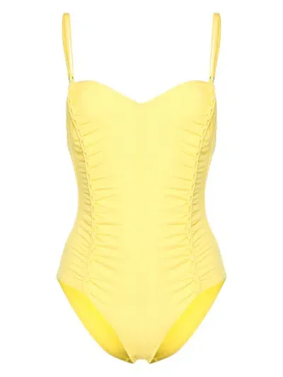 Ulla Johnson Sweetheart-neck Ruched Swimsuit In Yellow