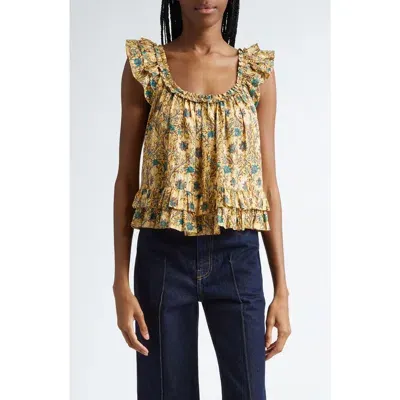 Ulla Johnson Tessa Print Ruffle Sleeveless Top In Daylily