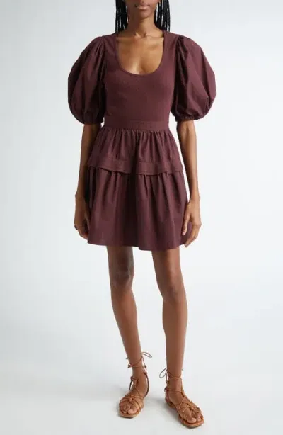 Ulla Johnson Tilda Mixed Media Minidress In Burgundy