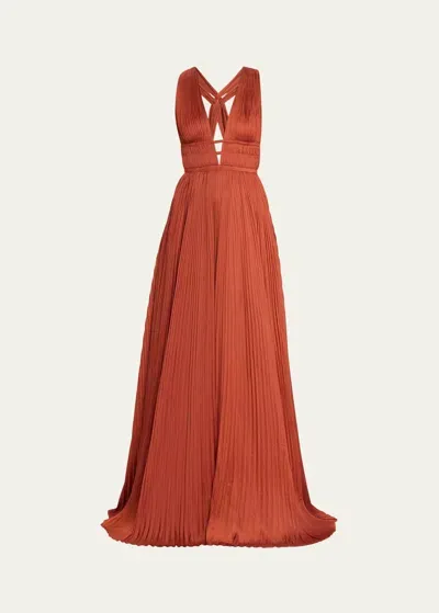 Ulla Johnson Veda Plisse Georgette Gown In Tierra