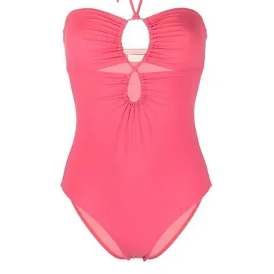 Ulla Johnson Halterneck-fastening Detail Swimsuit In Honeysuckle