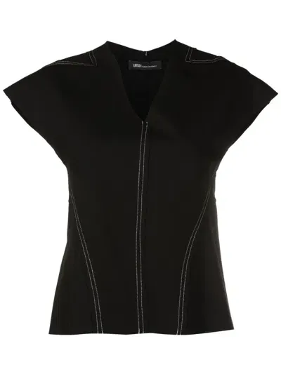 Uma Raquel Davidowicz Contrast-stitching V-neck Top In Black