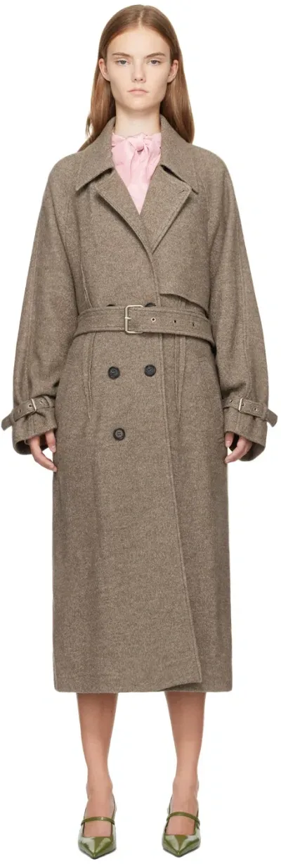 Umber Postpast Beige Wool Felted Trench Coat