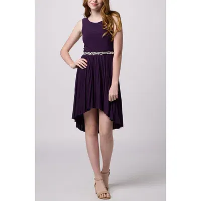 Un Deux Trois Kids' Pleated High-low Party Dress In Plum