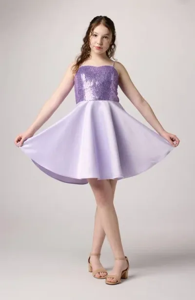 Un Deux Trois Kids' Sequin & Satin Fit & Flare Dress In Lilac