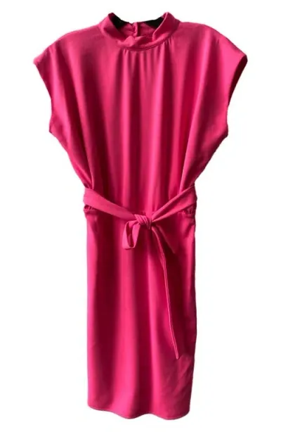 Un Deux Trois Kids' Tie Waist Dolman Sleeve Stretch Crepe Sheath Dress In Fuchsia