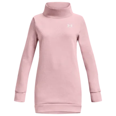 Under Armour Girls   Rival Fleece Funnel Tunic In Prime Pink/white