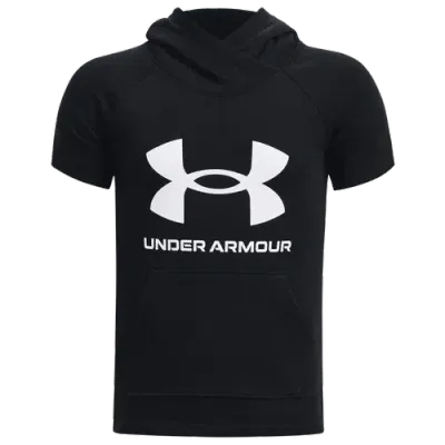 Under Armour Girls   Rival Fleece Short Sleeve Hoodie In Black/white