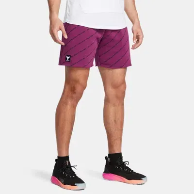 Under Armour Men's Project Rock Icon Fleece Printed Badge Of Honor Shorts Purple Gemini