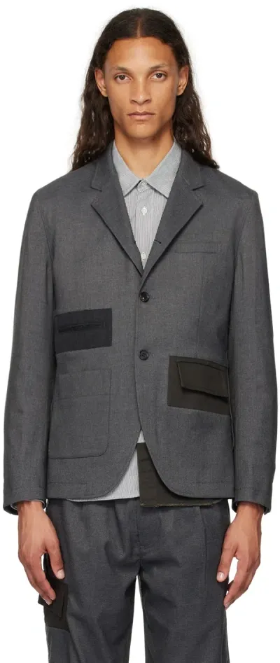 Undercover Gray Paneled Blazer In T.charcoal