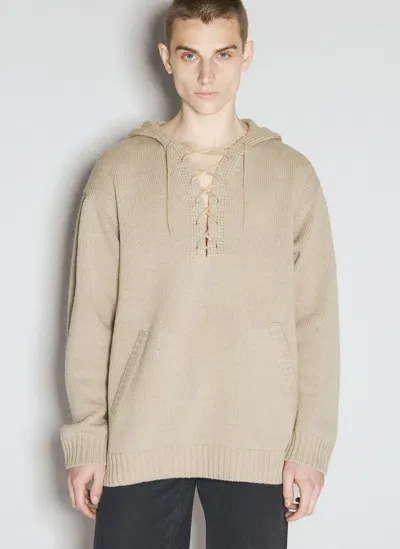 Undercover Lace-up Hooded Sweater In Beige