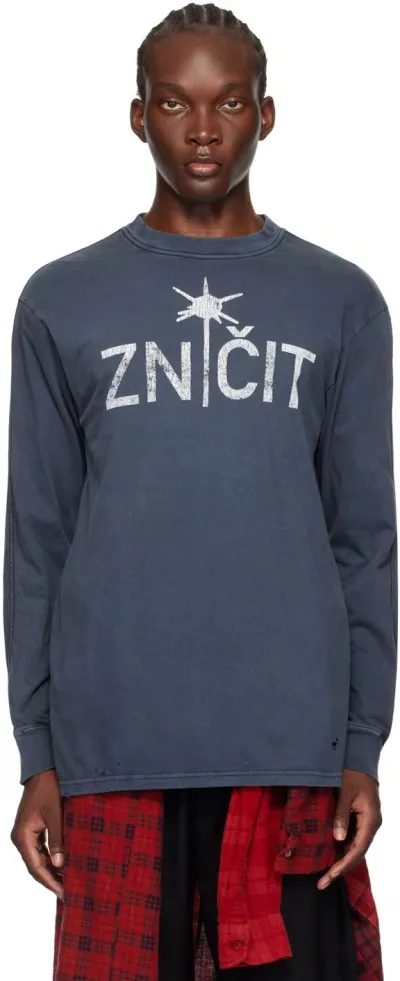 Undercover Navy Graphic Long Sleeve T-shirt In Gray Blue