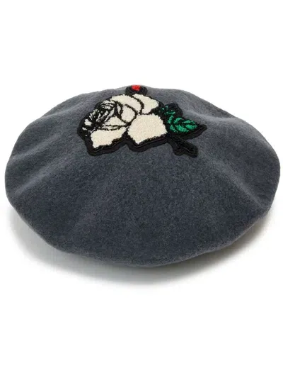 Undercover Rose-appliqué Wool Beret In 灰色