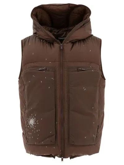 Undercover Vest Jacket With Cross Print In Brown