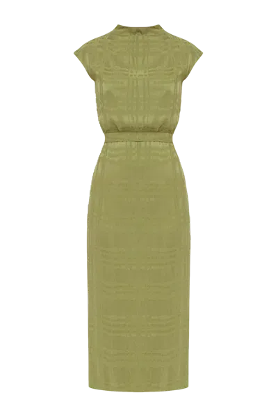 Undress Tessa Olive Green Cupro Fabric Kimono Sleeves Midi Dress