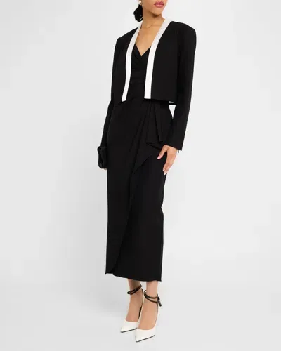 Ungaro Cropped Contrast-trim Tuxedo Jacket In Blackivory