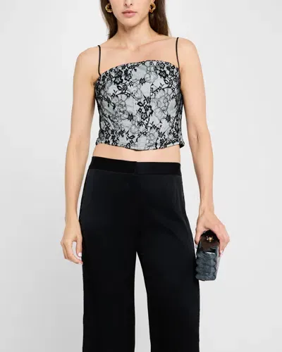 Ungaro Cropped Flocked Lace Corset Blouse In Black