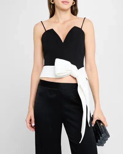 Ungaro Cropped Tie-waist Bustier Top In Blackivory