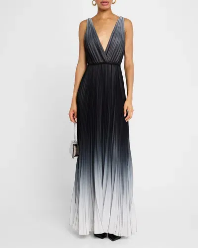 Ungaro Deep V-neck Pleated Ombre Gown In Ivoryblack