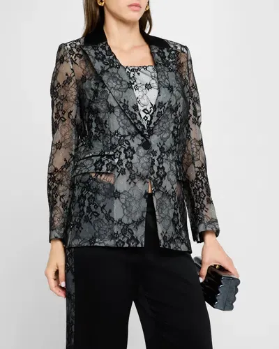 Ungaro Single-button Flocked Lace Blazer In Black