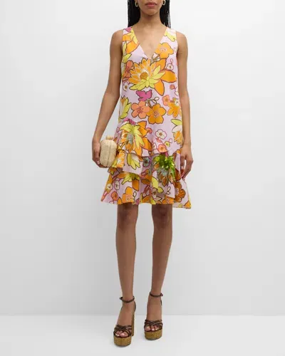 Ungaro Sleeveless Floral-print Ruffle Dress In Orchid Mul