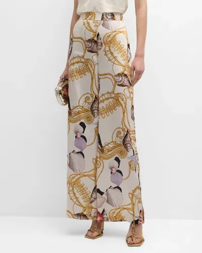 Ungaro Virginia Shell-print Wide-leg Pants In Ivory Mult