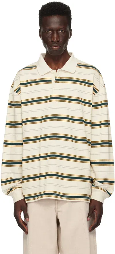 Uniform Bridge Off-white & Green Striped Polo In Ivory