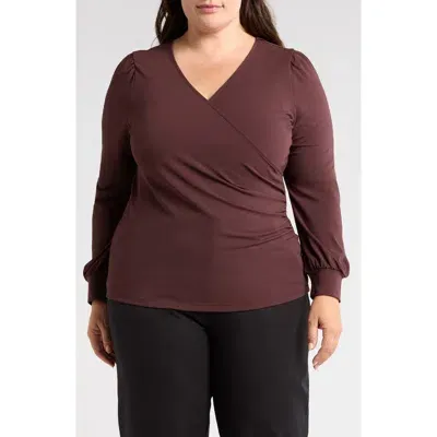 Universal Standard Balloon Sleeve Faux Wrap Crepe Jersey Top In Brulee